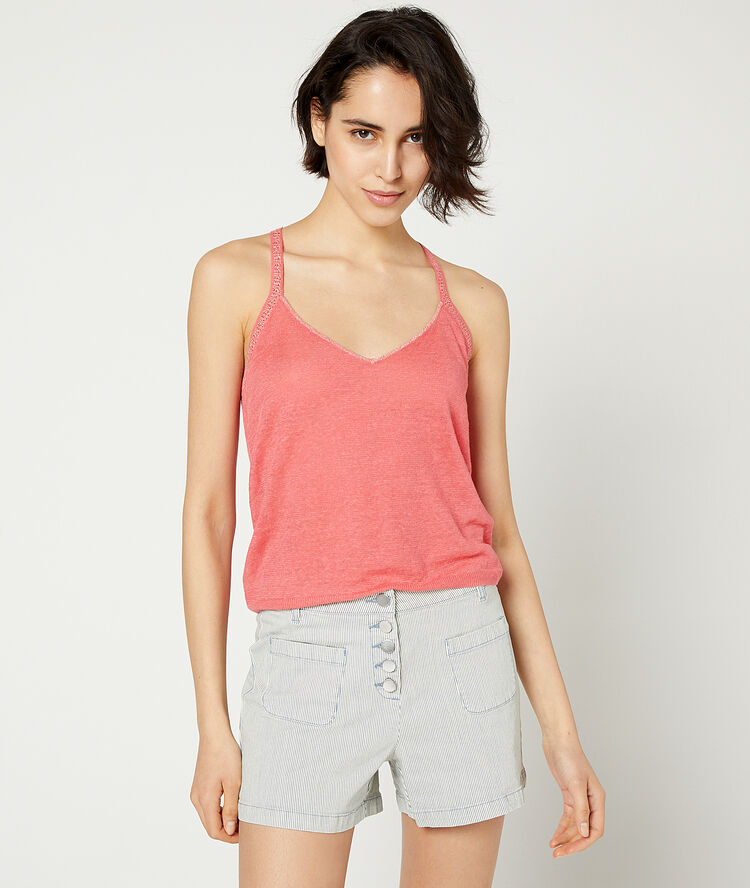 Top de punto fino coral.