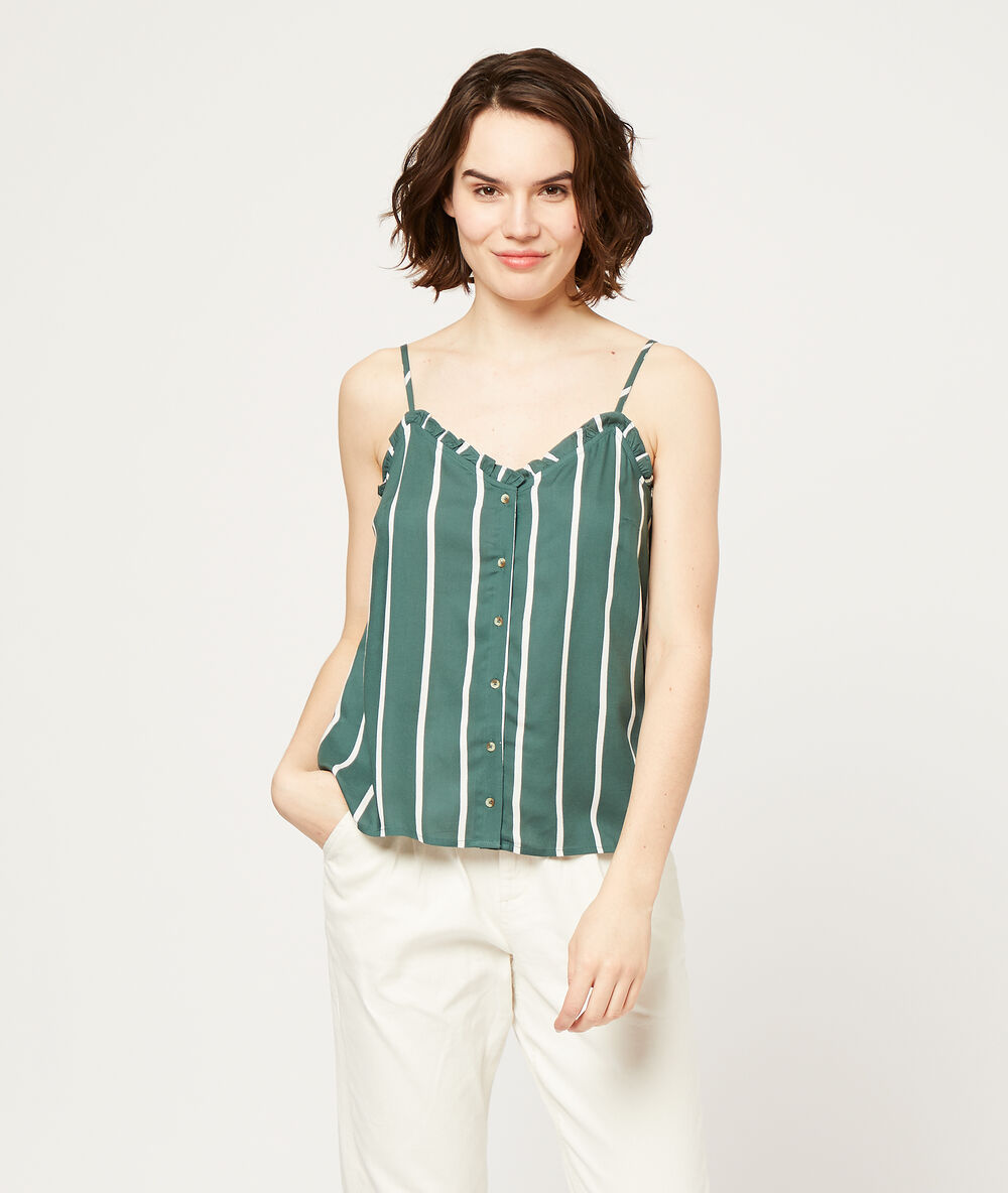 Top de tirantes estampado de rayas turquesa.