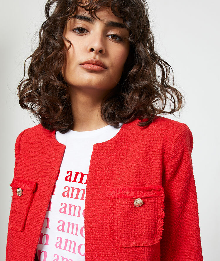 Chaqueta de sastre efecto tweed carmín.
