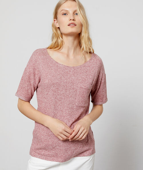 Camiseta jaspeada de cuello redondo rosa.