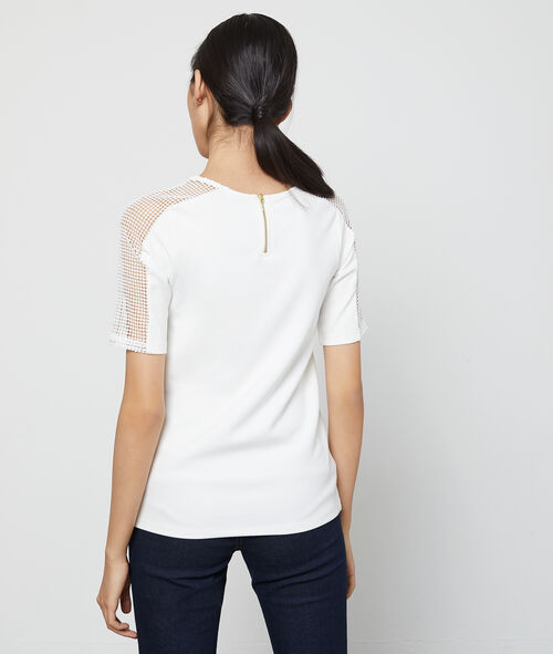Camiseta espalda con cremallera y mangas de guipur Camiseta espalda con cremallera y mangas de guipur