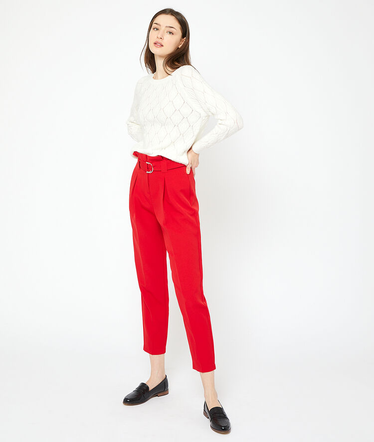 Pantalón talle alto carmín.