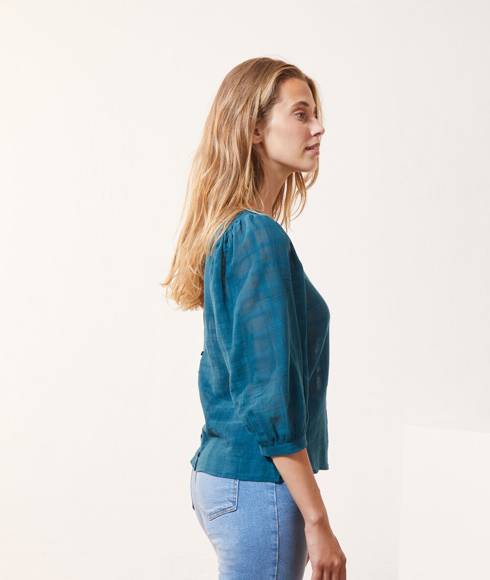 Blusa estampado de cuadros verde pavo.