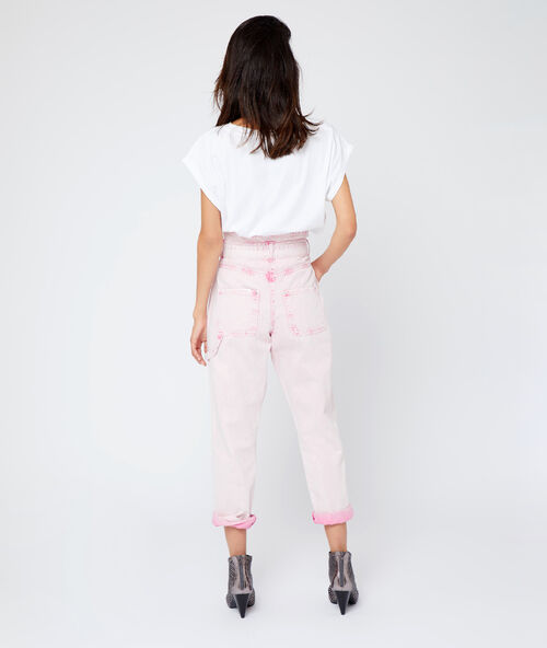 Pantalón ancho efecto desteñido rosa.
