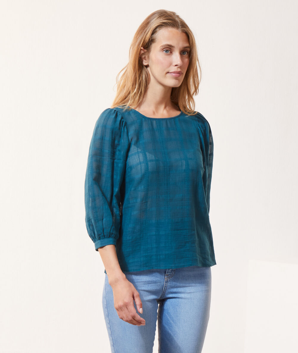 Blusa estampado de cuadros verde pavo.