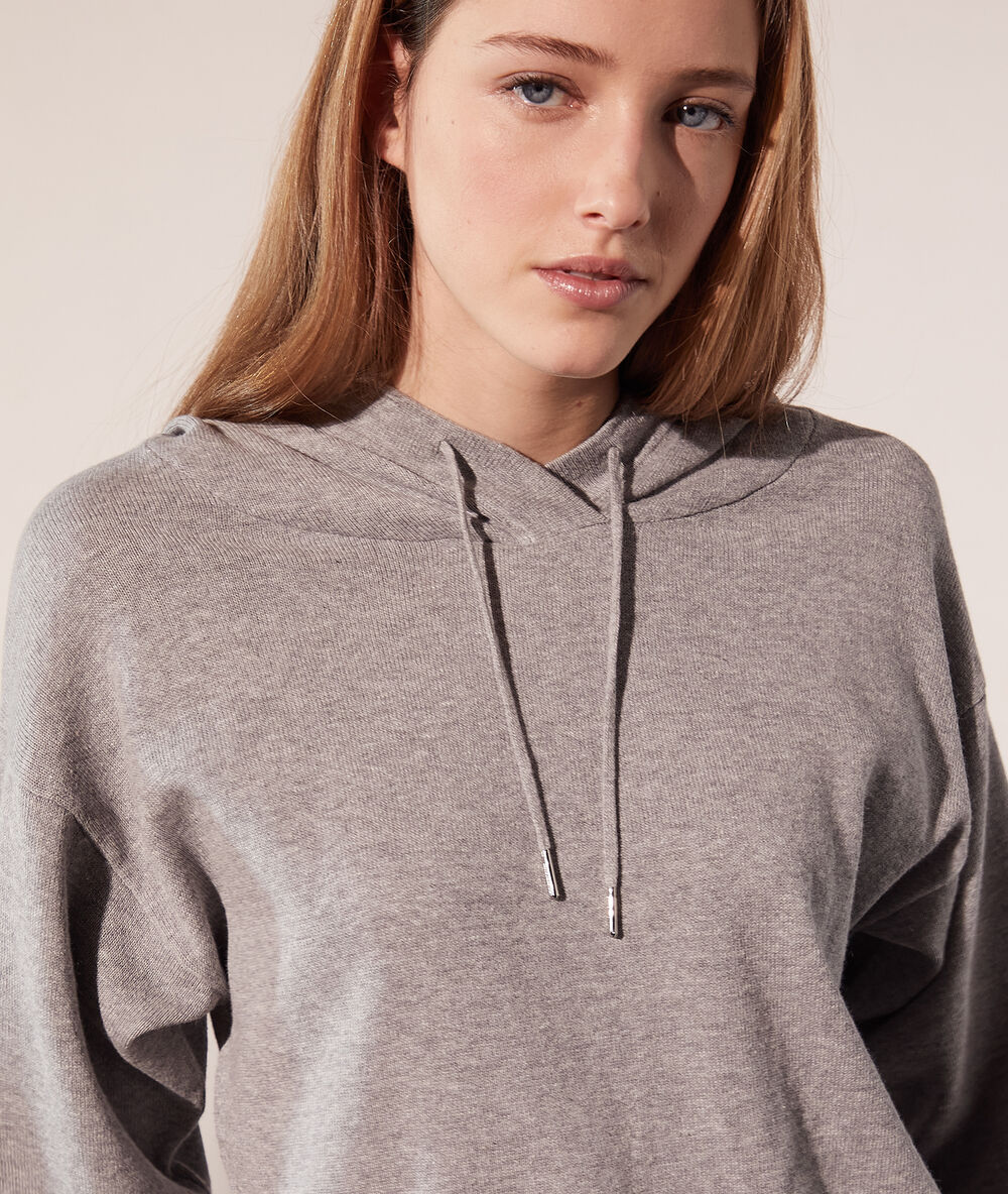 Sudadera con capucha de punto c.gris jaspeado.