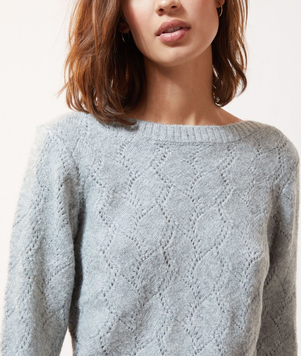 Pull en maille pointelle gris chine.