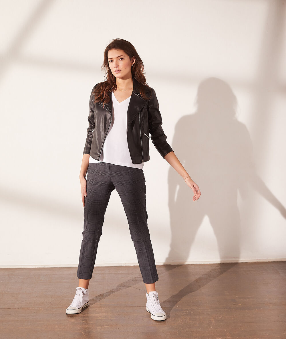 Pantalón estampado cuadros c.gris jaspeado.