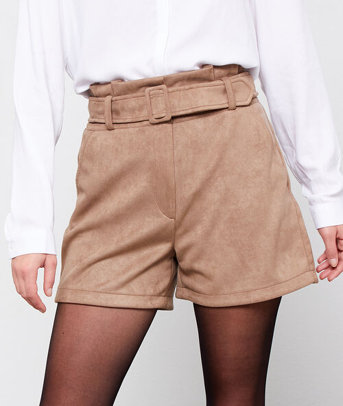 Short de talle alto efecto ante c.camel.