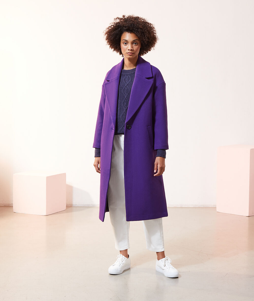 Manteau droit long prune.