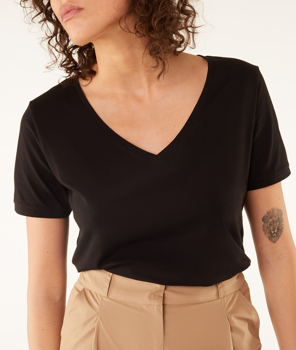 Camiseta lisa escote en v negro.
