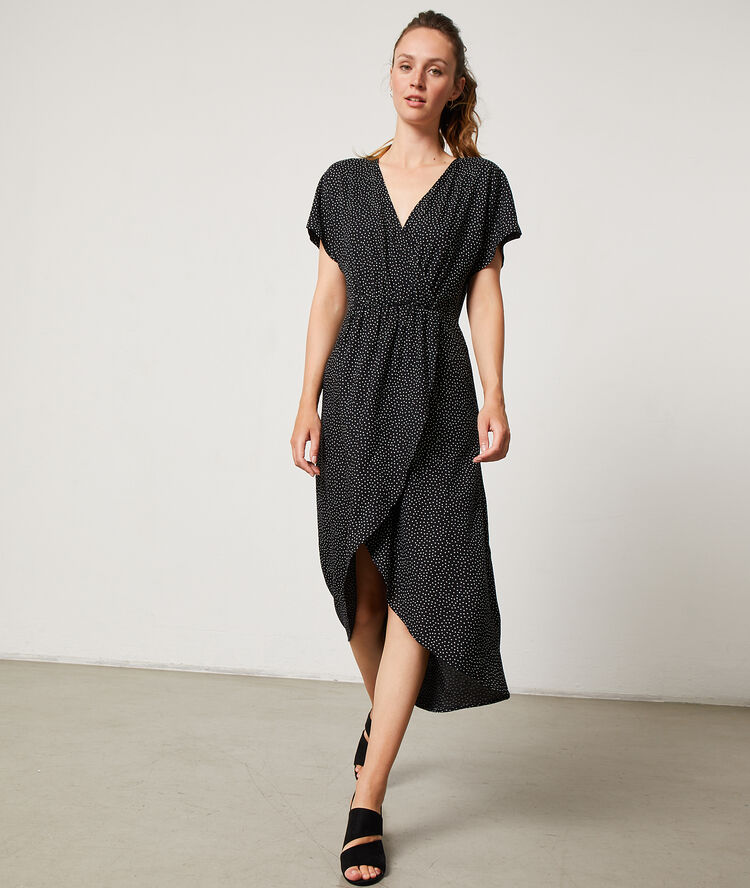 Vestido largo estampado de lunares negro.
