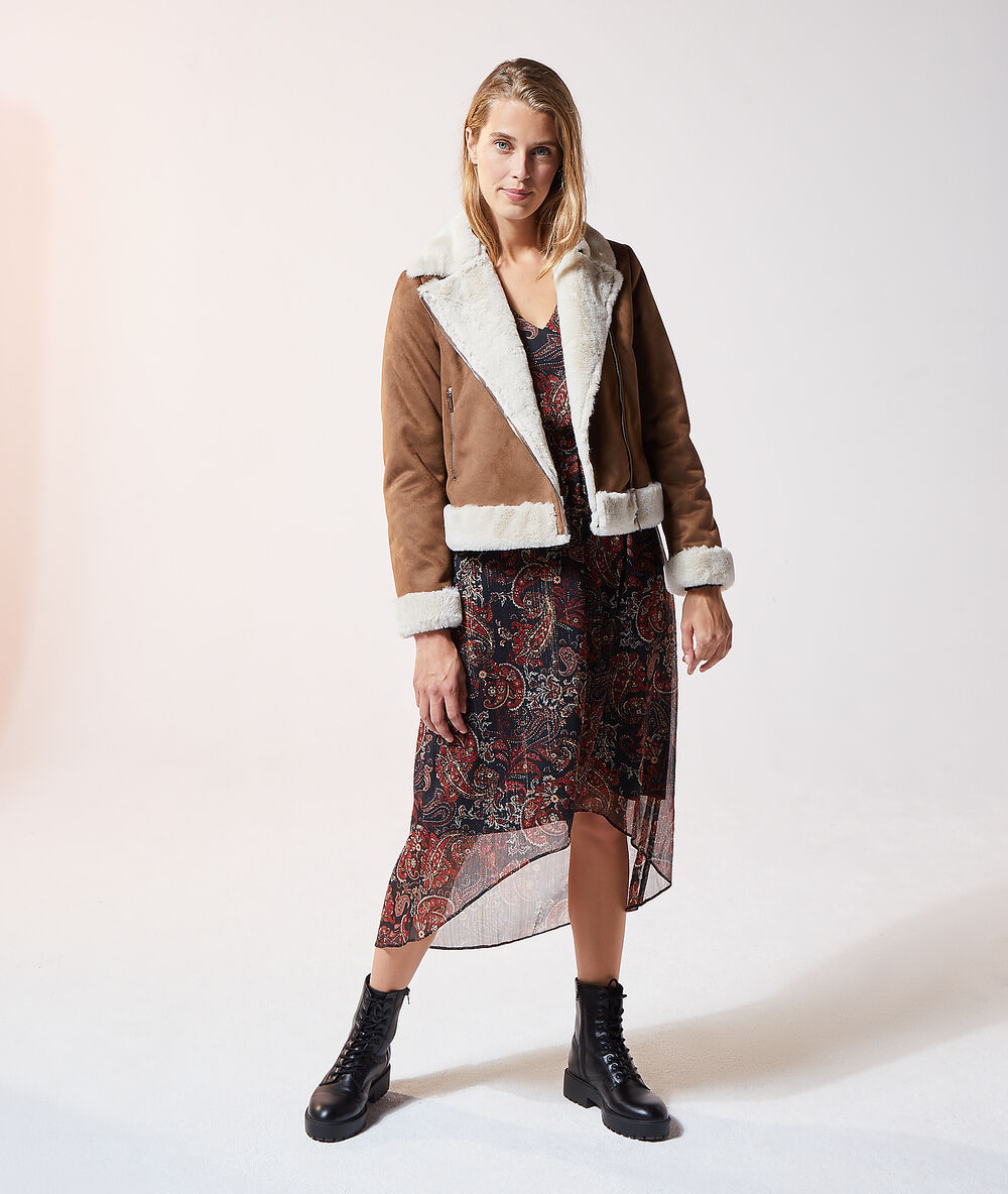 Chaqueta biker dos texturas c.camel.