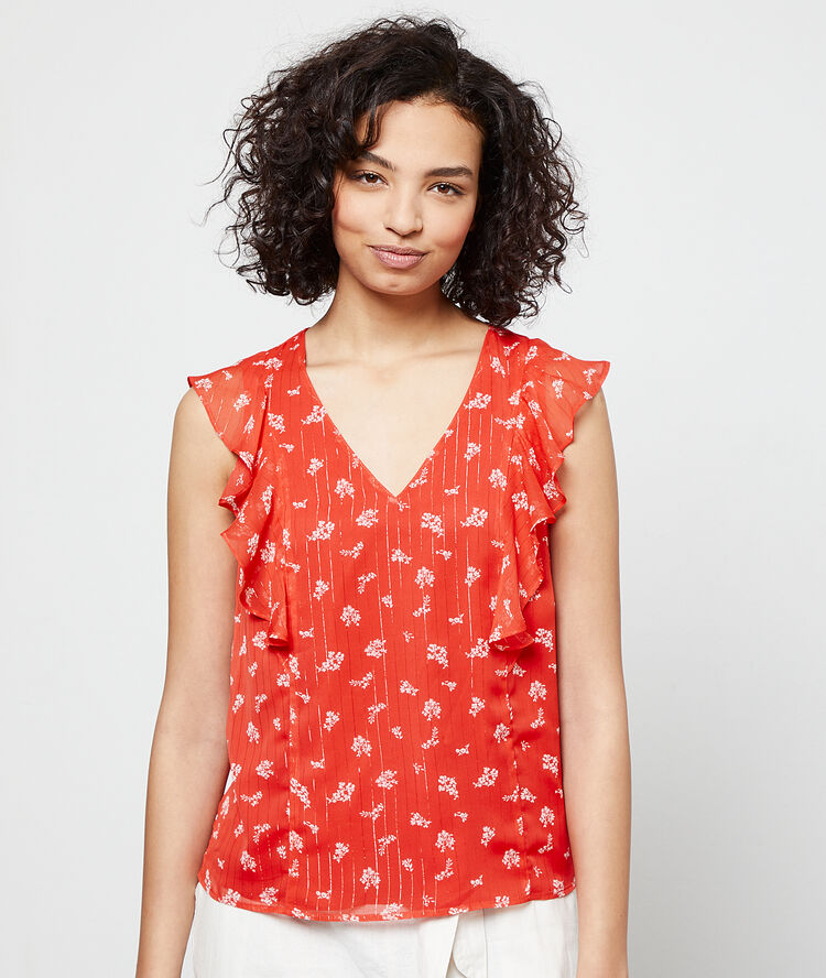 Blusa estampada con volantes geranio.