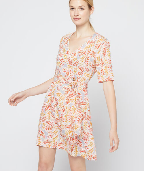 Vestido cruzado anudado crudo.