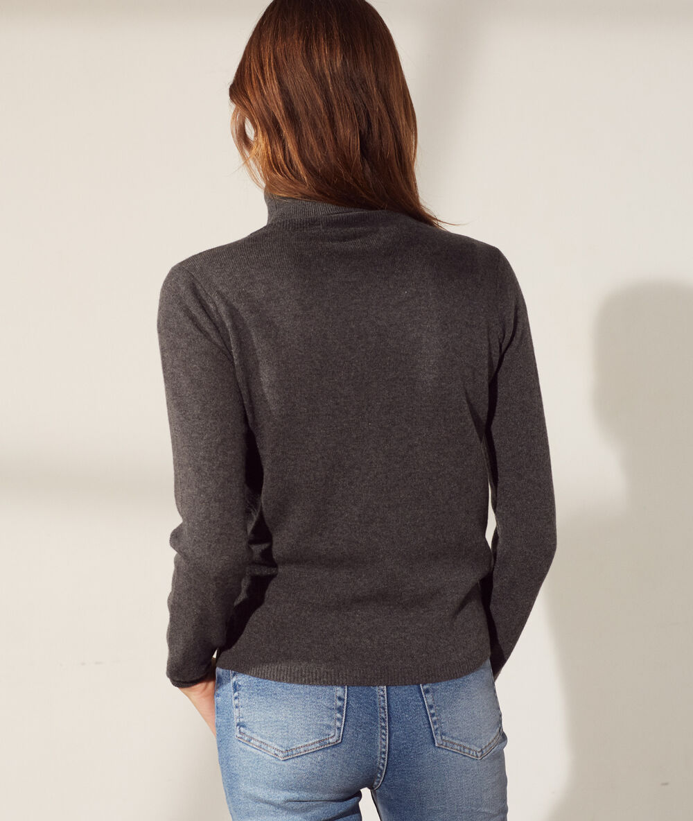 Jersey de cachemira, cuello alto c.gris jaspeado.