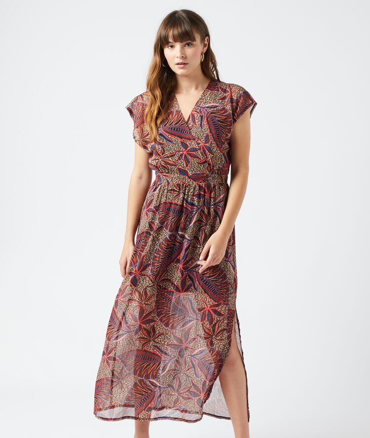 Vestido largo estampado hojas sabana.