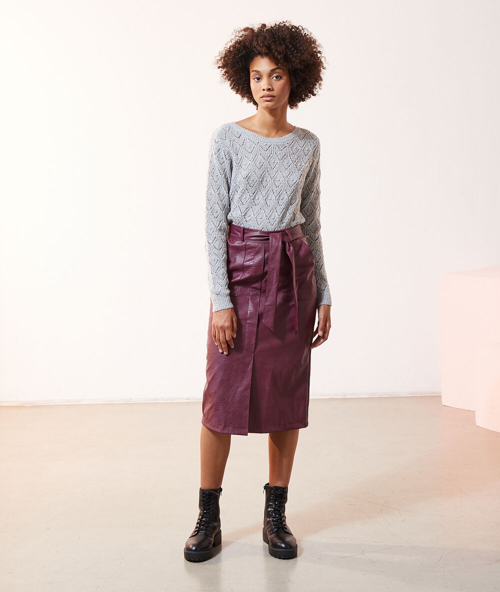 Pull maille pointelle noué au dos gris chine.