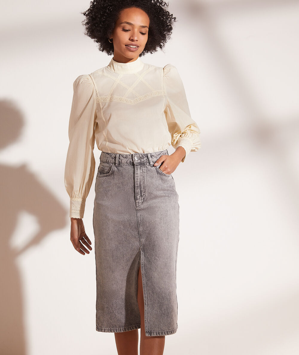 Falda vaquera midi c.gris.