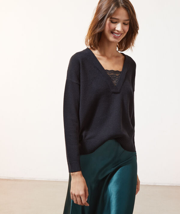 Pull col v détails dentelle Pull col v détails dentelle