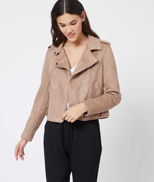 Chaqueta motera efecto ante c.beige.