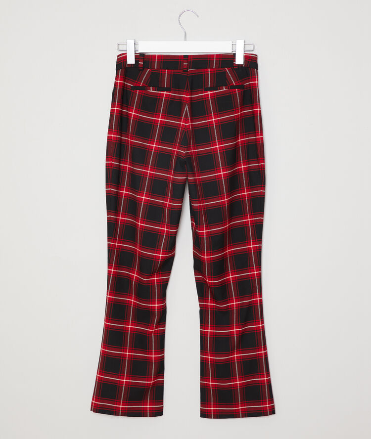 Pantalón ancho de cuadros carmín.