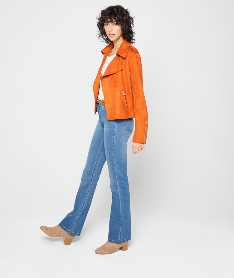 Chaqueta de motero efecto ante naranja.
