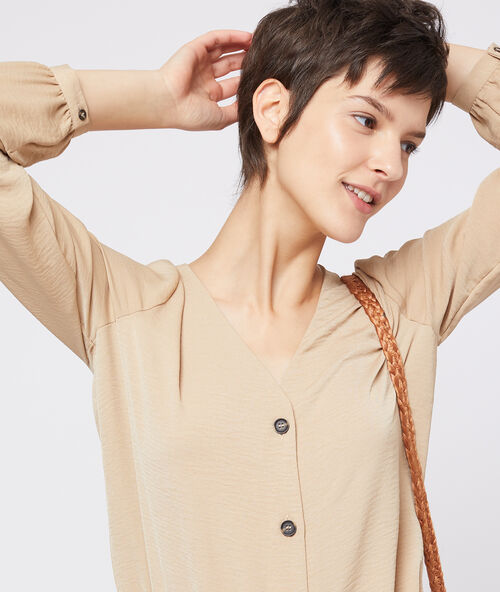 Blusa abotonada cuello en v c.camel.