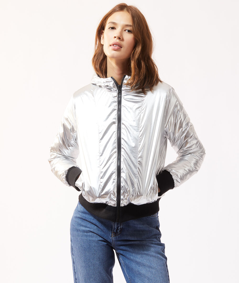 Anorak acolchado negro plata.