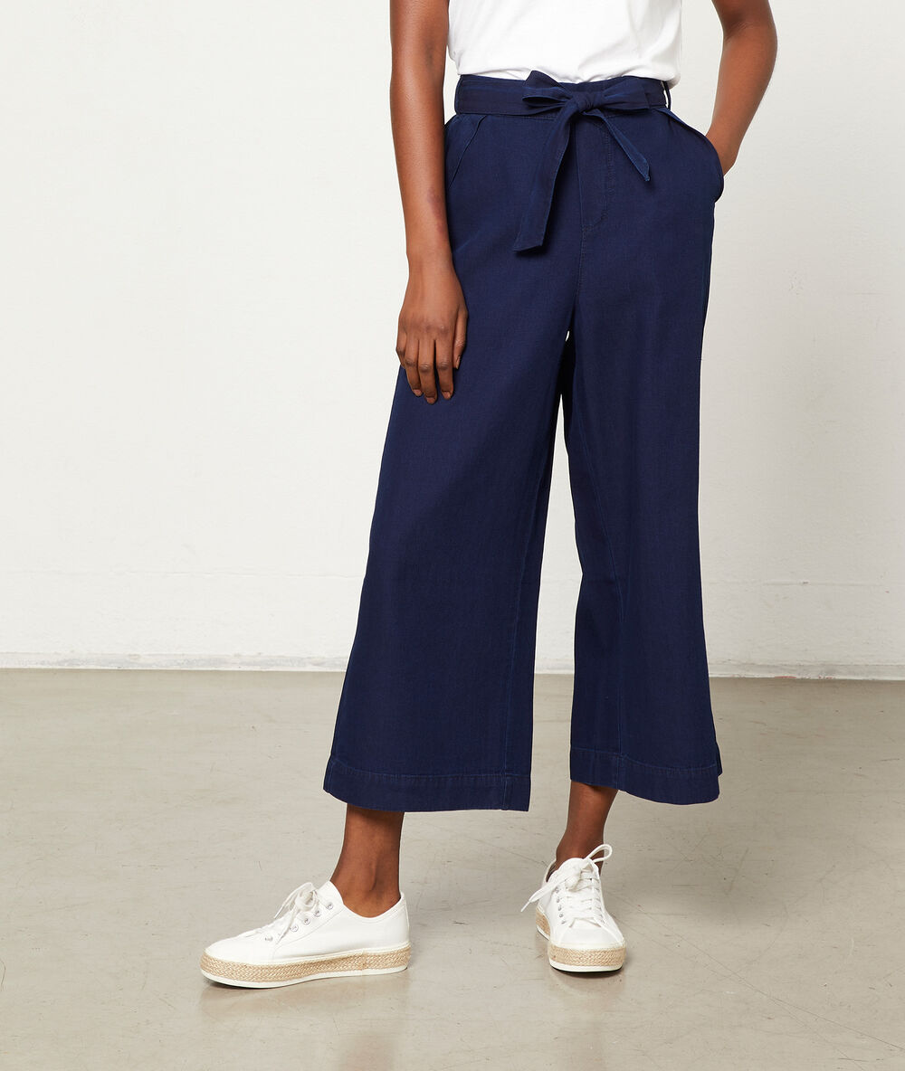 Pantalón ancho anudado lazada índigo.