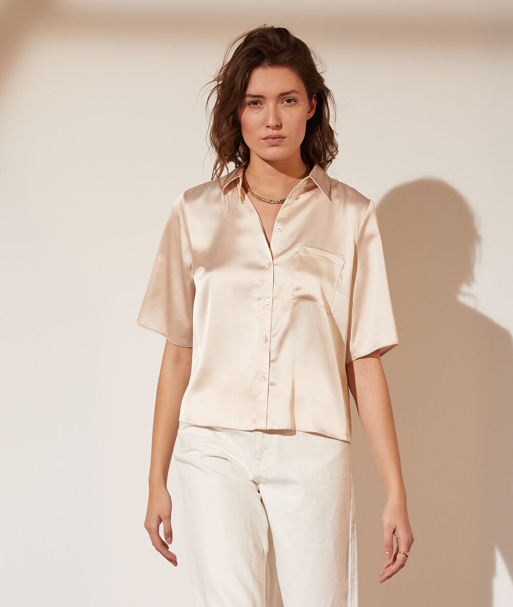 Camisa satinada crudo.