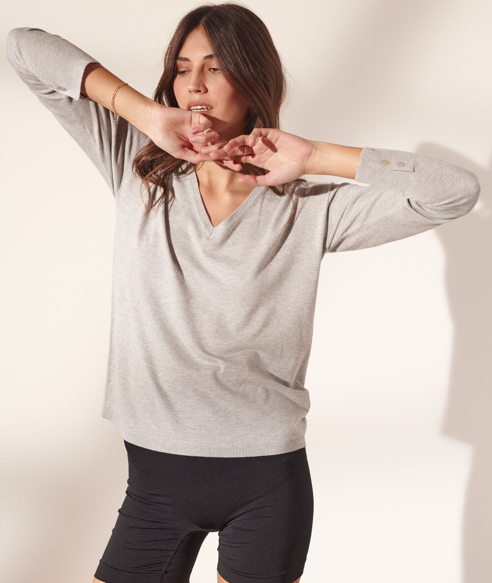 Jersey de punto fino c.gris jaspeado.