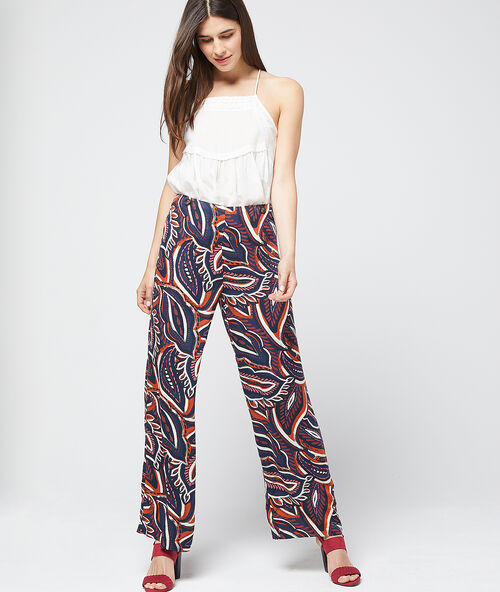 Pantalón largo estampado floral azul.