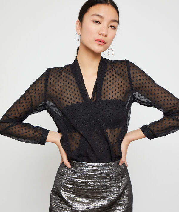 Blusa de plumetis, efecto transparente Blusa de plumetis, efecto transparente