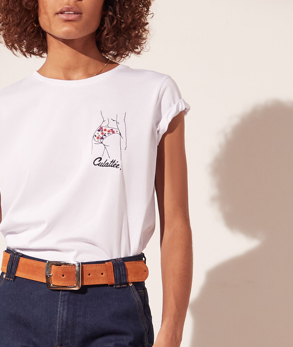 Camiseta 'culottée' blanco.
