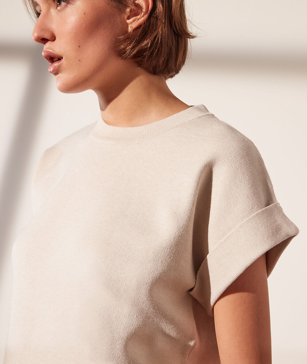 Jersey de punto fino, manga corta c.beige.