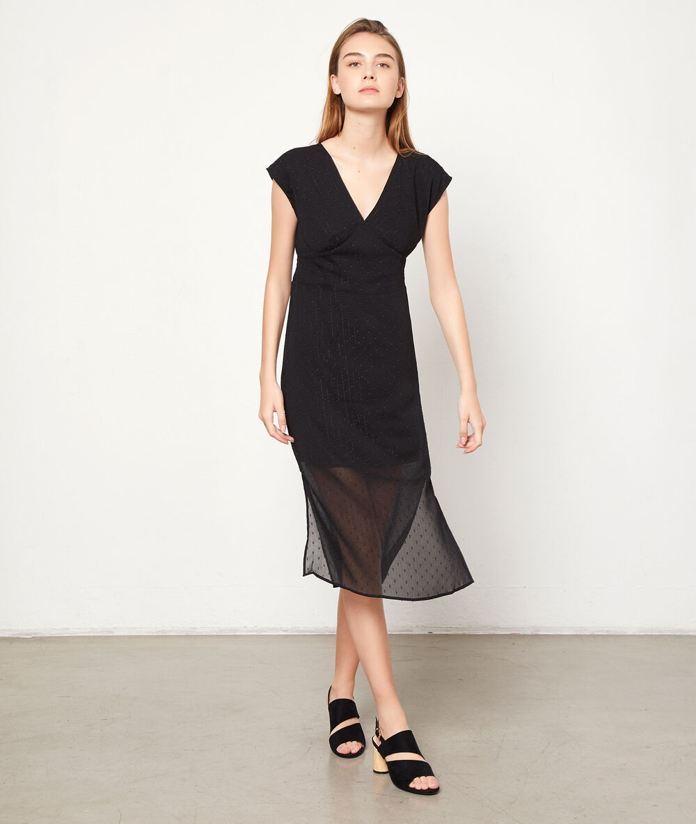Vestido midi tul plumeti negro.
