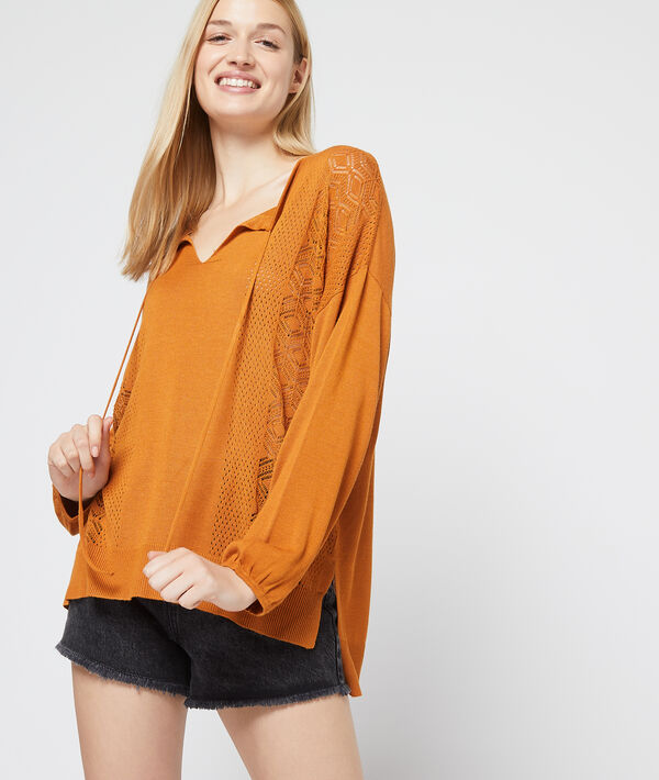 Jersey de punto fino con guipur Jersey de punto fino con guipur