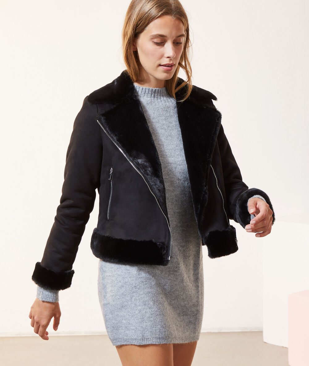 Chaqueta biker dos texturas negro.