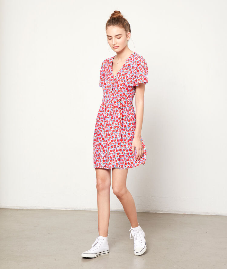 Vestido estampado floral rojo.