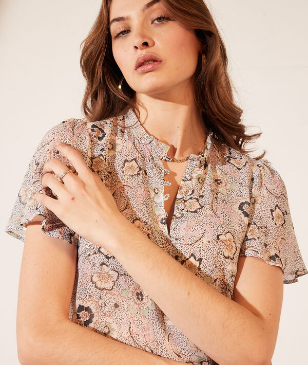 Blusa con volantes, estampado floral Blusa con volantes, estampado floral