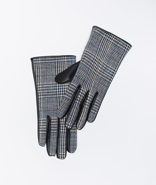 Gants &agrave; motifs pied de poule indigo.