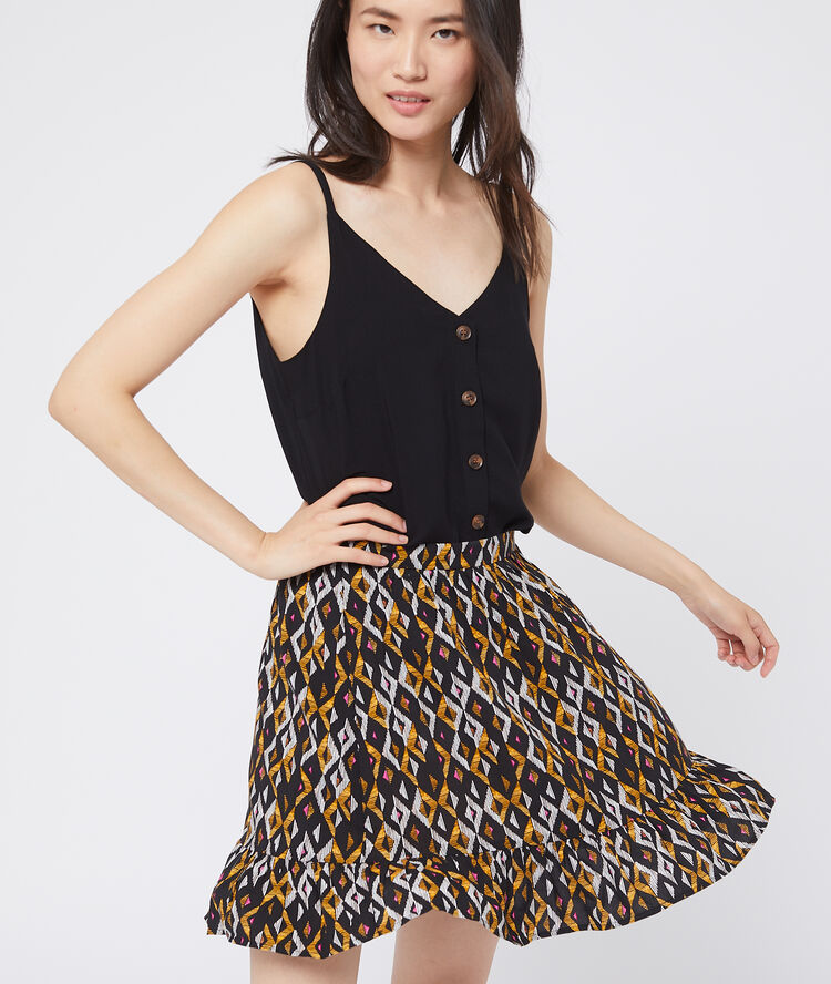 Falda patinadora estampado gráfico negro.
