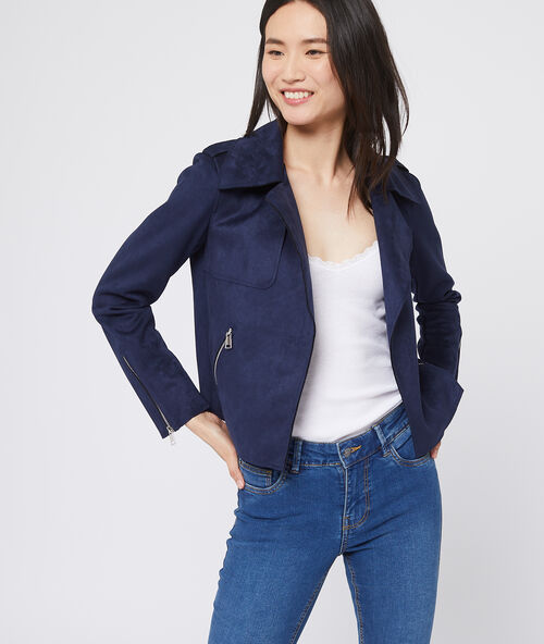 Chaqueta biker efecto ante azul marino.