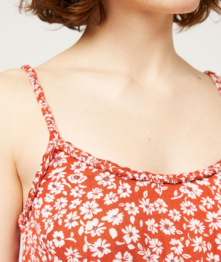 Vestido largo estampado floral tomate.