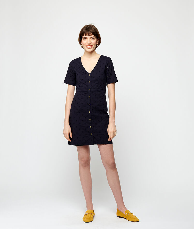 Vestido con botones guipur azul marino.