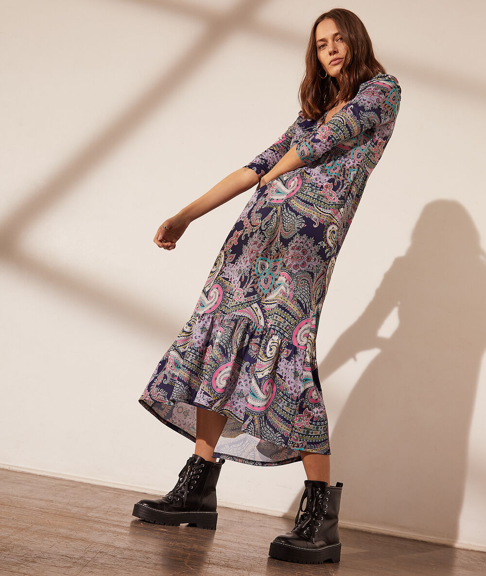 Vestido largo estampado piedra.