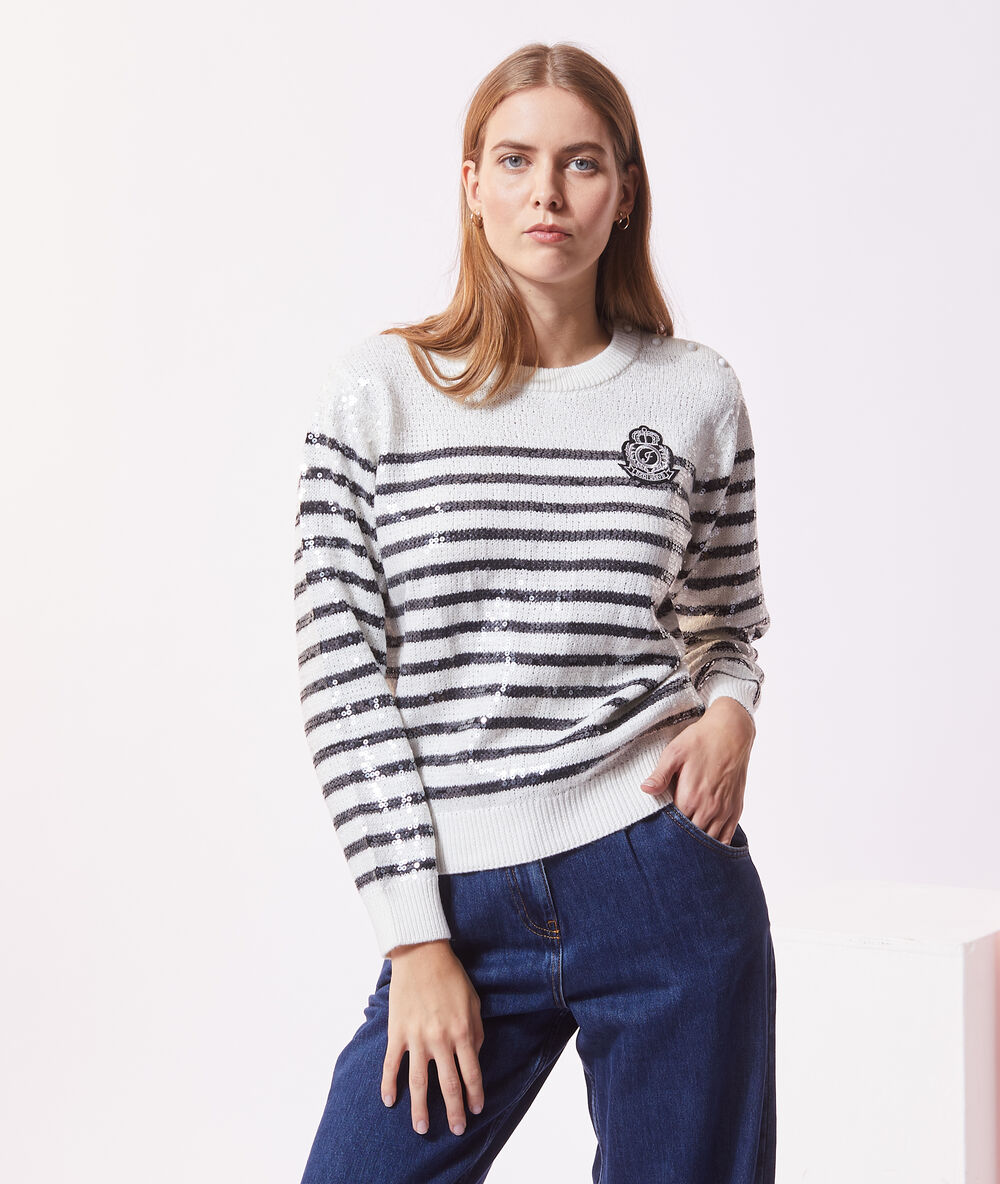 Jersey marinero con lentejuelas crudo.