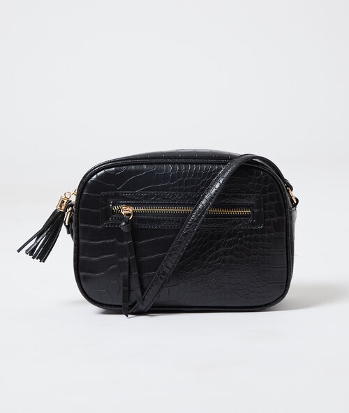 Sac besace effet croco noir.