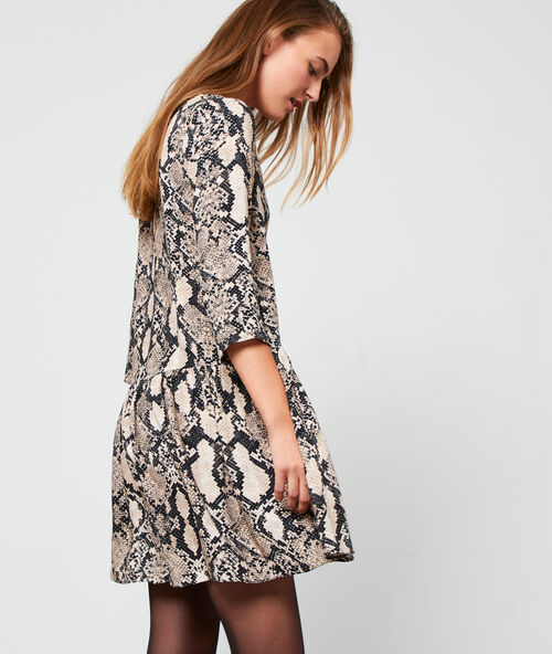 Vestido acampanado de estampado de serpiente c.beige.